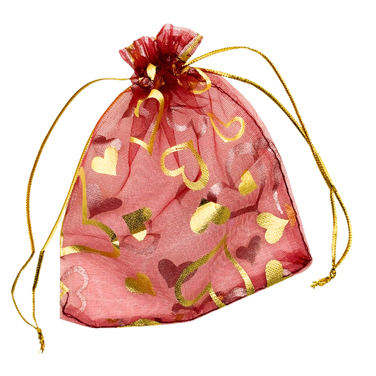 1 organza bag red transparent with gold empty 9 x 12 cm