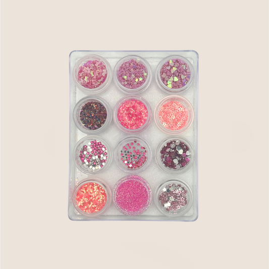 Nail accessories / 12 jars of glitter / pearls / stones / sequins / brocade / set pinky pie / No. 9