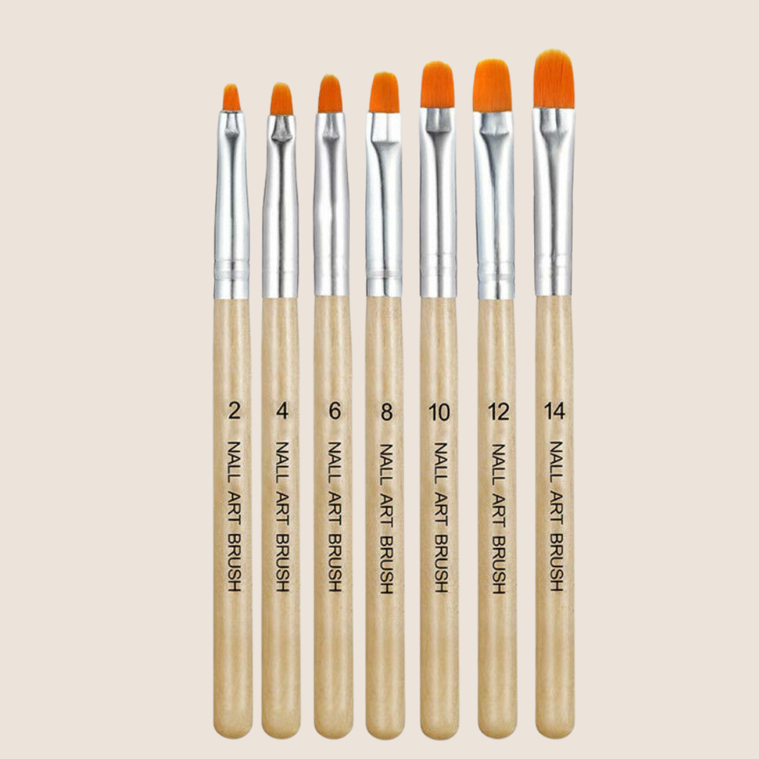 BNC 7 x gel acrylic brush with natural wooden handle in set size / 2 - 4 - 6 - 8 - 10 - 12 and 14